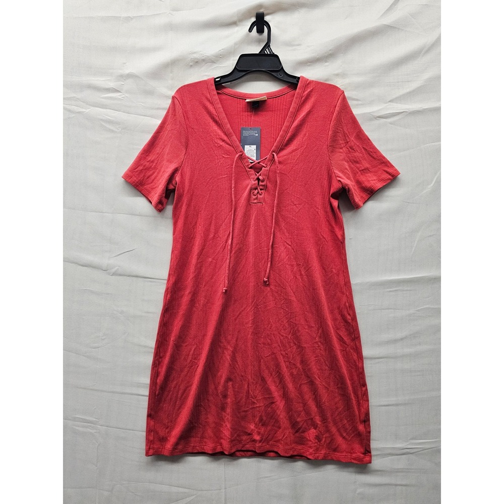 Universal Thread Womens Lace Up Ribbed Dress Red Cotton Blend Casual Size XL